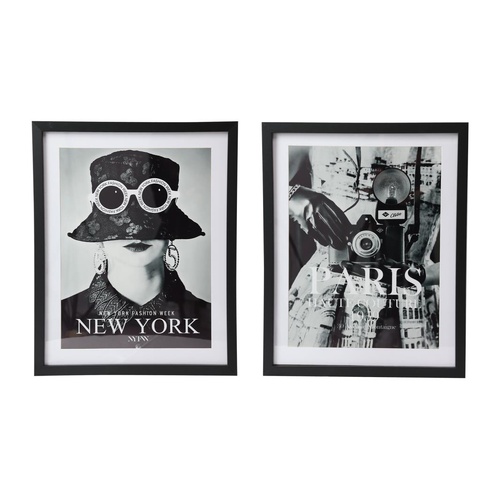Set of 2 - 40x50cm New York & Paris Shadow Framed Wall Art - Black & White City Decor