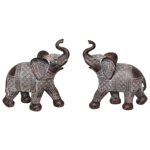 1pce 21cm Brown Standing Elephant with Syncopated Finish Trunk Up
