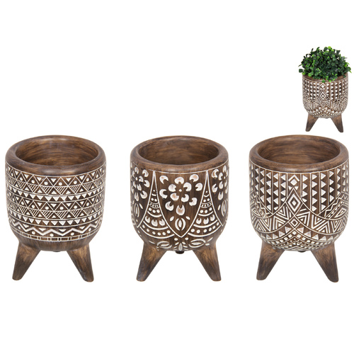 3pce Planter Bowl Set African Art Styled Standing Pot 15cm Height Bundle