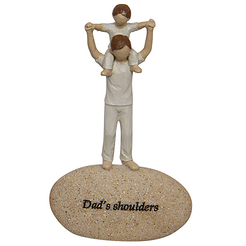 14cm Arms Up Sentimental Farther Son / Daughter Standing on Rock Resin Ornament