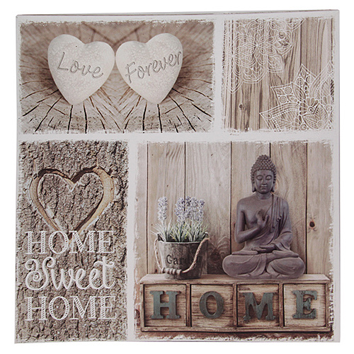 40cm Two Hearts Buddha & Mandala Canvas Print Natural Colours Boho
