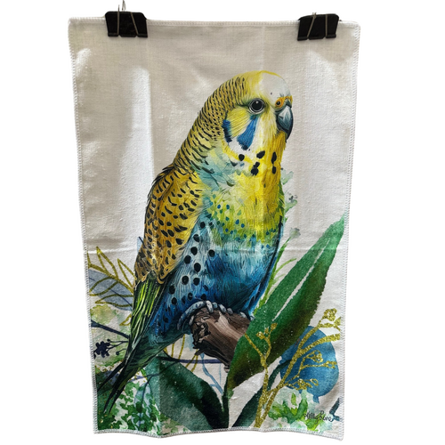 Budgie 40x60cm Polyester Tea Towel - Facing Right Bird Design