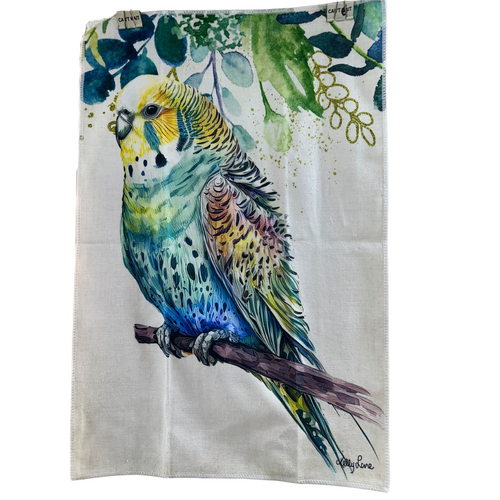 Budgie 40x60cm Polyester Tea Towel - Facing Left Bird Design