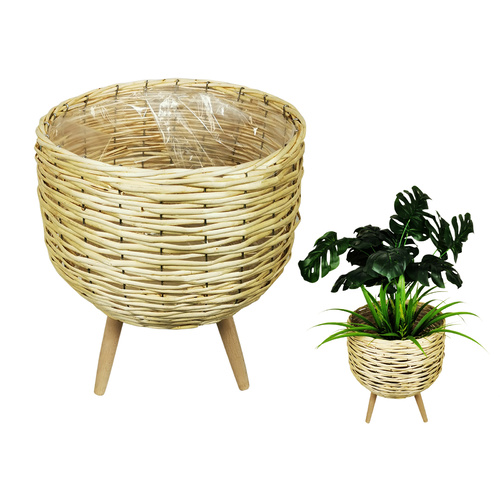 1pce 40cm Natural Wicker Basket Pot Plant Holder with Legs