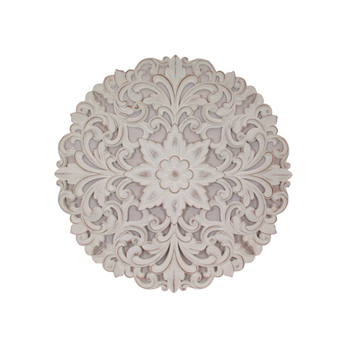 Mandala Wooden Wall Art 80cm Round, Carved Lattice Filigree, White Bohemian
