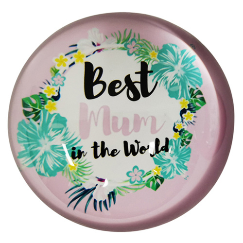 1pce 8cm Best Mum in the World Diameter Glass Paper Weight with Saying Perfect Gift
