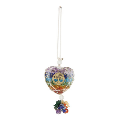 Chakra Rainbow Crystal Heart Hanger Tree of Life Accessory 18cm White String