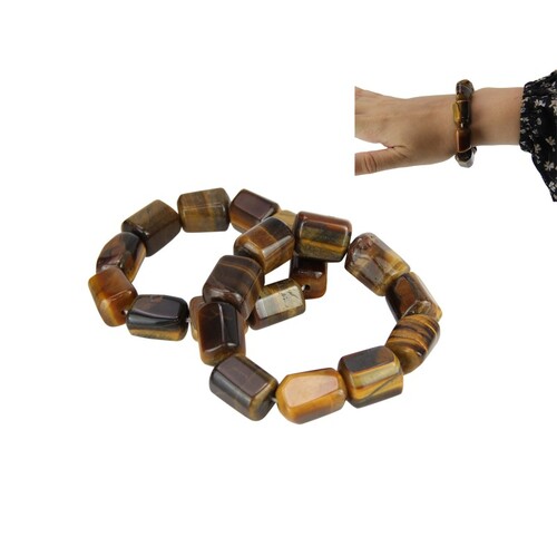 Gemstone Bracelet Tigers Eye Thick Large Stones Natural Crystal Brown 1pce