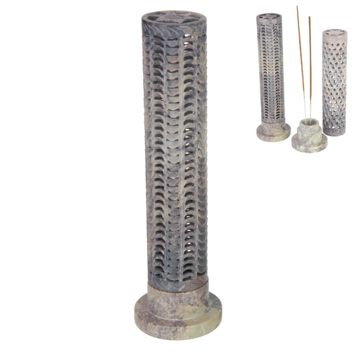 Incense Stick Holder Tower Natural Soapstone 27cm 1pce - Wave Holes