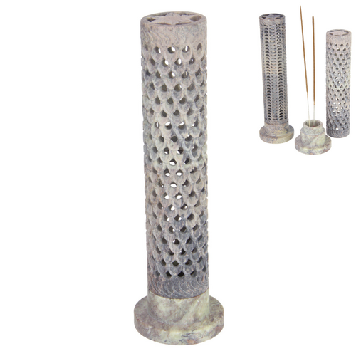 Incense Stick Holder Tower Natural Soapstone 27cm 1pce - Scale Holes