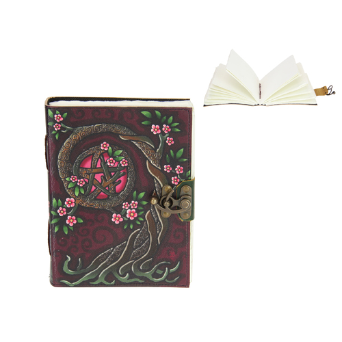 Leather Journal Pentagram Tree of Life Design 20x15cm (8x6") Plum Colour