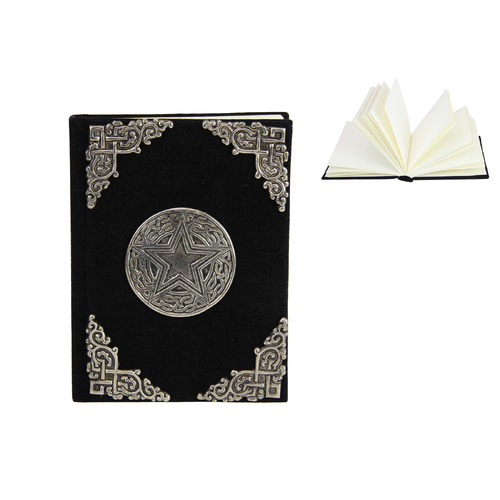 Velvet Spell Book Black Pentagram Bound Metal Features 15x20.5cm White Paper