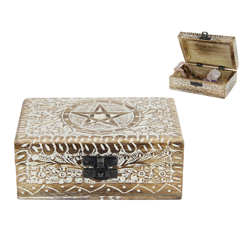 Trinket Storage Box Pentagram Engraved Wooden 15x10cm 1pce