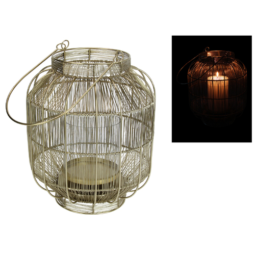 Gold Metal Lantern Decor Hanging or Standing 54cm Height 1pce Glass Centre