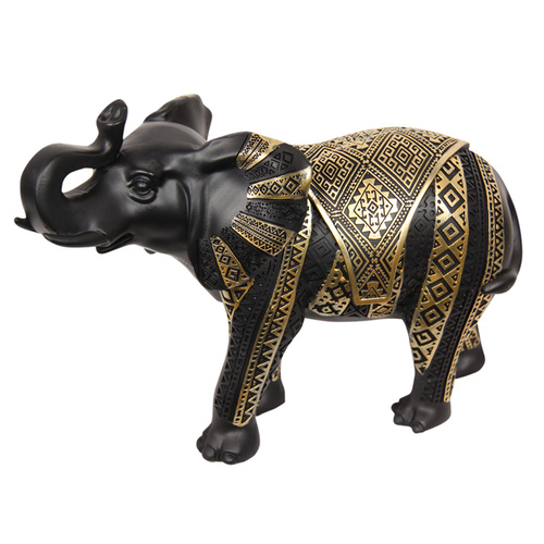 24cm Elephant Black & Gold Detail African Style Ornament B