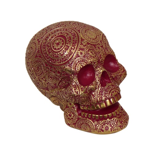 Red 13cm Metallic Gold Mandala Designed Skull Candy Decor Resin