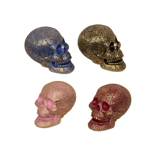 4pce Set 13cm Metallic Gold Mandala Designed Skull Candy D̩cor Resin