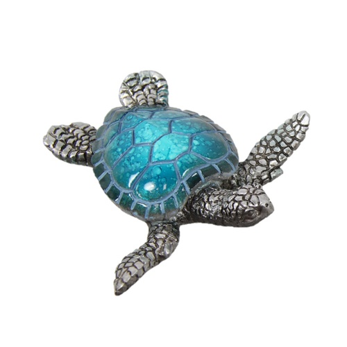 1pce 7.5cm Aqua Blue Marble Turtle Silver Body Resin Realistic Decor