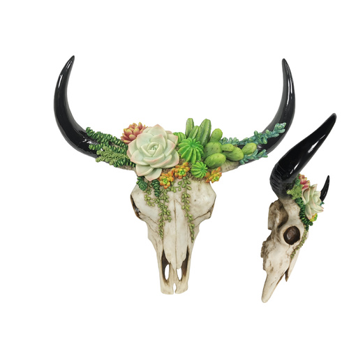 1pce 44cm Succulent Design Cow Skull Wall Hanger Boho Theme