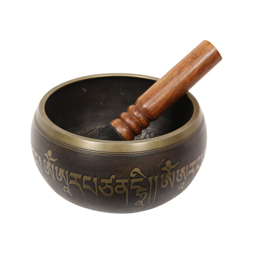 1pce 15cm Antique Bronze Mantra Tibetan Singing Bowl with Prayer Motif 900g
