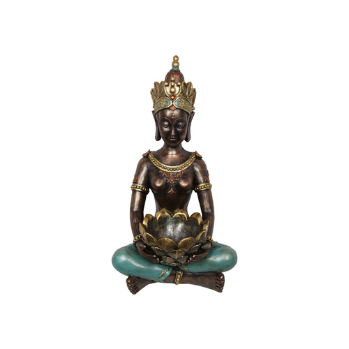 1pce 56cm Turquoise Buddha with Lotus Bowl Gold Glitter Resin Home Decor