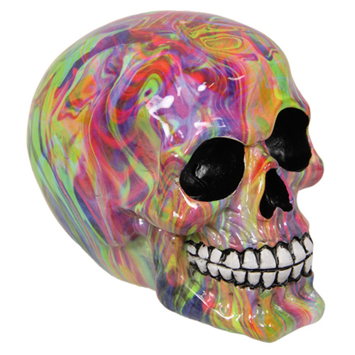 1pce Fluro 14cm Mystical Skull Resin Ornament Marbled Effect