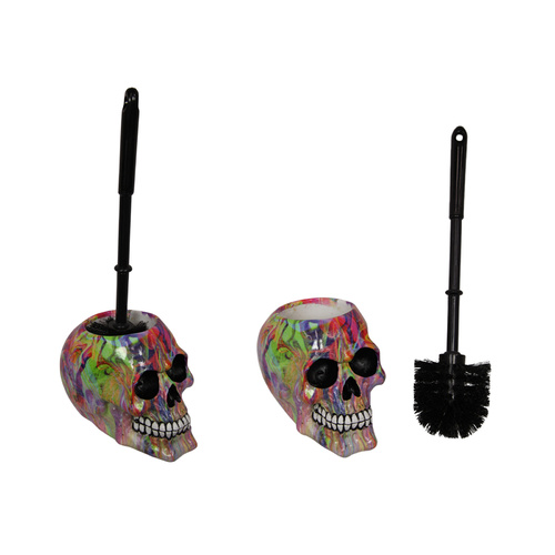 1pce 16cm Mystical Skull Toilet Brush and Holder Colourful Design