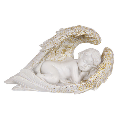 1pce 9cm Beautiful Laying Right Cherub with Gold Glitter Decoration Resin Ornament