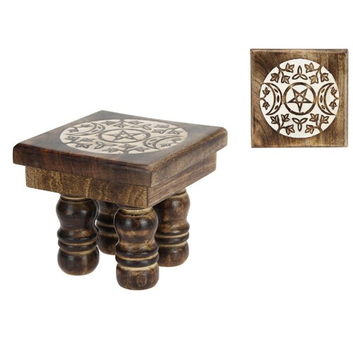 Chowki Table Natural Wood Triple Moon Design 15cm 1pce