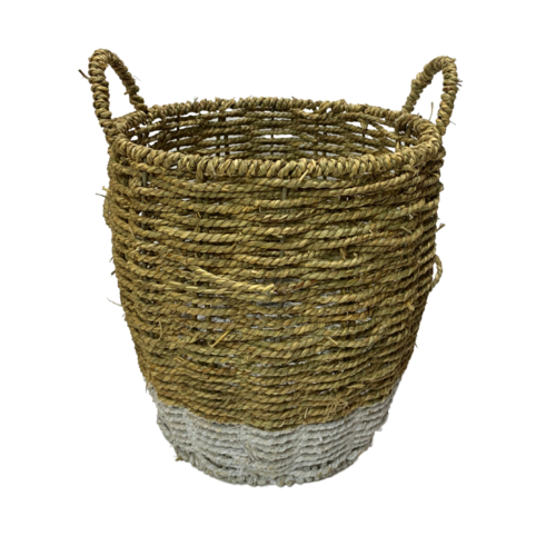 27cm White Cane Basket w/Handle Natural Colour for Plants or Clothes