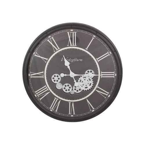 Black Clock With Moving Cogs Wall Art Home Steampunk 1pce 73cm 