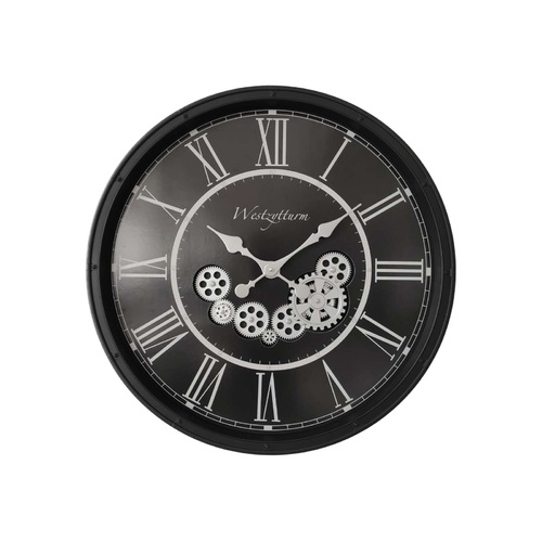 1pce 55cm Black Clock With Moving Cogs Wall Art Home Steampunk