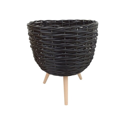 1pce 40cm Black Wicker Basket Pot Plant Holder with Legs