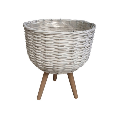 35cm White Wicker Basket Pot Plant Holder with Legs