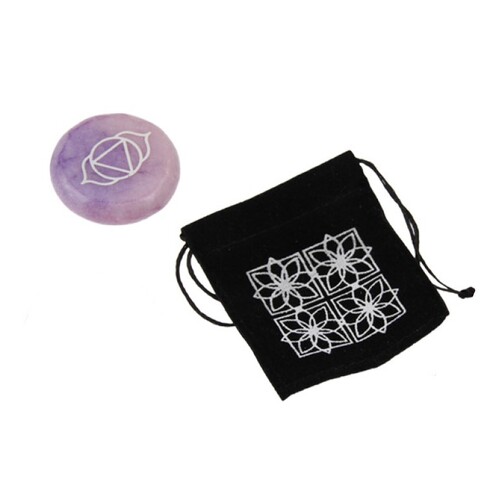 1pce Purple Third Eye Chakra Symbol Pebble Stone with Velvet Gift Bag