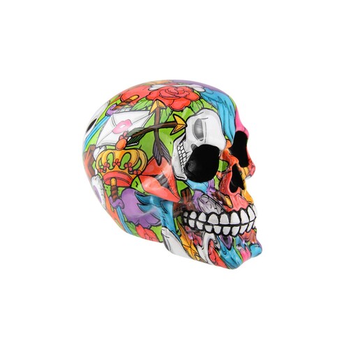 1pce 12cm Skull With Abstract Cartoon Funky Design Resin Mancave Decor