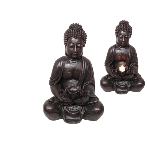 66cm Rulai Buddha with Lotus Candle Holder, Resin Outdoor Statue