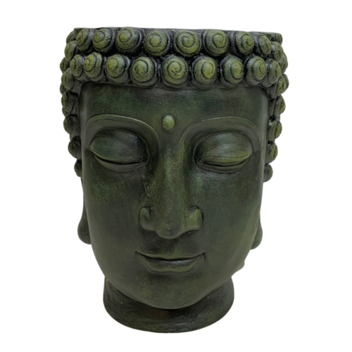 42cm Buddha Head Garden Pot Planter, Resin Outdoor Statue