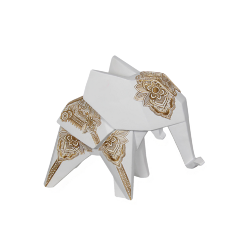 1pce 24cm White & Gold Elephant Origami Resin Designed Resin Abstract D̩cor