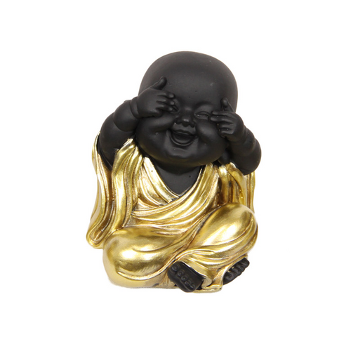 1pce See No Evil 8cm Gold & Black Buddha with Robe Resin Home Decoration
