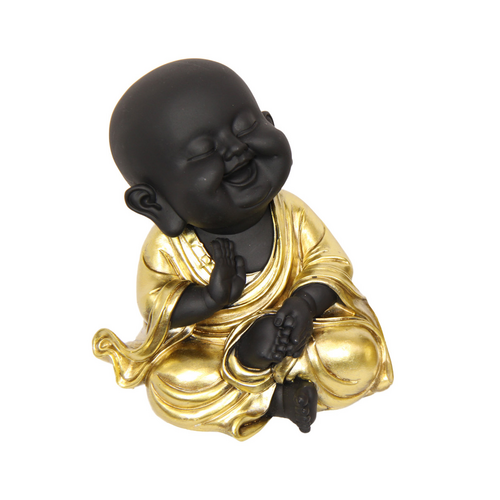 14cm Hand Up Happy Buddha with Gold Robe Resin Home Decoration