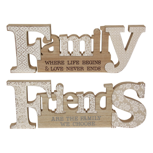 2pce Set Friends Plaque Sign 40cm Wooden Natural Inspirational Saying