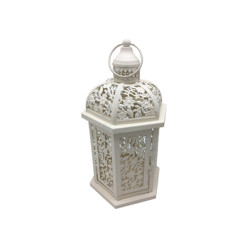 35cm Cream Hexagonal Shape Lantern Metal Candle Holder Hangable