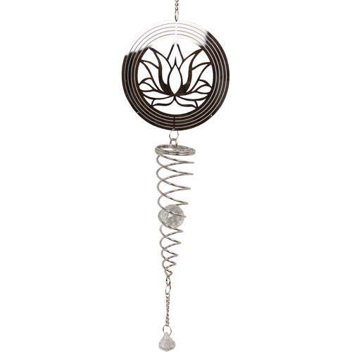 Vortex Spinner Chime 70cm Silver Lotus Illusion Metal and Jewel Hanging Decor