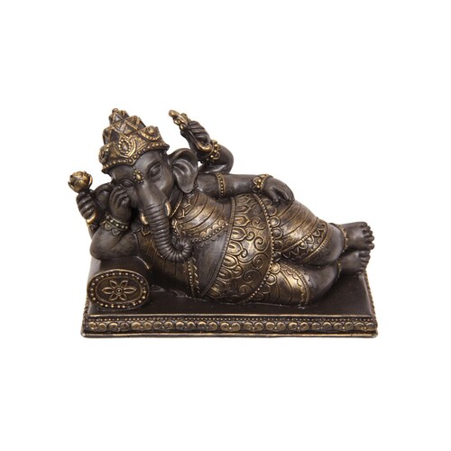 1pce 15cm Resting Ganesh Leaning Left Buddha on Cushion Resin Gold
