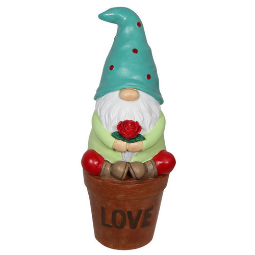 Gnome in Flower Pot Inspirational Love Pot Aqua 20cm Resin 1pce
