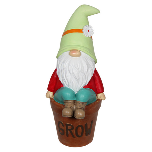 Gnome in Flower Pot Inspirational Grow Pot Green 20cm Resin 1pce