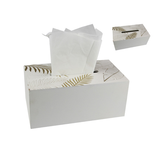 24cm White With Gold Leaf Design Tissue Box Holder Boho Home Decor