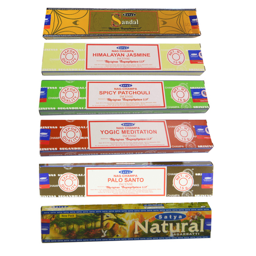Mixed Satya Incense Sticks Nag Champa Scented Pack, Set of 6 Boxes 90g Kit #2