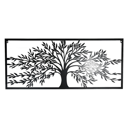 99cm Tree Of Life Metal Wall Art Black Rectangle Easy Hanging Outdoor Safe